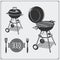 BBQ and grill labels set. Barbecue emblems and badges. Vector monochrome illustration.
