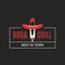 Bbq and grill logo. Barbecue with fork and sausage