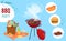 Bbq grill party flat vector illustration, cartoon summer outdoor cookout picnic collection with barbecue equipment