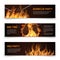 Bbq grill party horizontal vector banners set with realistic hot fire