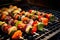 bbq kabobs with vegetables cooking on a grill