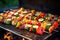 bbq kabobs with vegetables cooking on a grill