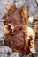 Bbq of lamb with fried crust on barbecue skewer