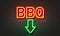 BBQ neon sign on brick wall background.