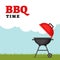 Bbq party background with grill and fire. Barbecue poster. Flat