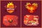 Bbq Party Emblems in Flame and Food on Grill Set
