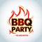 BBQ Party logotype template with flames. Barbecue party logo, party invitation template. Isolated Vector illustration.
