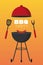 Bbq party red kettle barbecue with sausage and grill cutlery