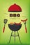 Bbq party red kettle barbecue with sausages burger and grill cutlery
