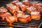 bbq pork belly slices sizzling on a hot grill