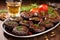 bbq portobello mushrooms on a glass platter