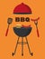 Bbq with red kettle barbecue sausages burger and grill cutlery
