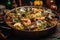 bbq seafood paella with vibrant spices and herbs