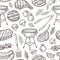 Bbq seamless pattern. Healthy pork grill, barbecue chef party. Restaurant cafe sketch, isolated doodle meat steak