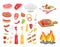 BBQ Set, Meat for Barbecue and Spice, Vector Icon