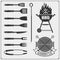 BBQ set. Steak icons, BBQ tools and labels and emblems.