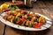 bbq spiced shrimp skewers with grilled veggies