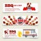 BBQ and steak horizontal banners template. Meat, barbecue and a food truck on a white background