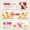 BBQ and steak horizontal banners template. Meat, burgers and barbecue icons