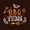 BBQ time Hand drawn lettering about grill isolated on blackboard. Vector illustration. Barbecue text for poster design