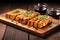 bbq tofu steaks on a rustic wooden tabletop