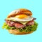 BBurger with ham, patty, egg and lettuce leaves