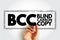 BCC Blind Carbon Copy - allows the sender of a message to conceal the person entered in the Bcc field from the other recipients,