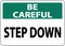 Be Careful Step Down Sign On White Background
