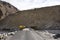 Be careful stone slide landslide on the road between Diskit - Turtok Highway road at Leh Ladakh in Jammu and Kashmir, India