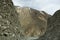 Be careful stone slide landslide on the road between Diskit - Turtok Highway road at Leh Ladakh in Jammu and Kashmir, India