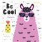 Be cool card with a cute llama in sunglasses. Scandinavian print with alpaca