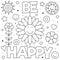 Be happy. Coloring page. Black and white vector illustration.