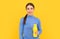 be hydrated. smiling woman hold mineral water. feel thirsty. young girl with sport plastic bottle