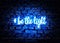 Be the light. Shining neon hashtag on blue brick wall background. Positive message