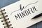 BE MINDFUL hand-lettered in notepad with brush pen