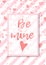 Be mine lettering, cute valentines day concept with hearts and simple textured stripes