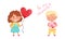 Be my Valentine. Adorable cute boy and girl with red hearts cartoon vector illustration