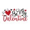 Be My Valentine-calligraphy text with hearts.