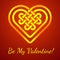 Be My Valentine card with a Celtic heart shape knot, vector illustration