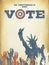 Be responsible and Vote! On USA map. Vintage patriotic poster to encourage voting in elections. Retro styled, aged layers can be