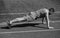 Be strong. man in plank. sports and healthy lifestyle routine. sport success. male athlete do morning exercise. pushups