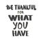 Be thankful for what you have lettering.