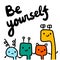 Be yourself hand drawn illustration with different smiling robots together
