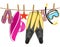 Beach accessories hanging on a rope with clothespin vector illus