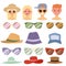 Beach accessories summer hats people avatars collection vector fashion beach travel beautiful head protection cap.