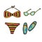 Beach Accessory illustration. Sticker print design. Bikini and sunglasses.