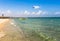 Beach activities on the sea. Coastal landscape.