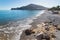 Beach of Albir with turquoise water and view on the promenade and mountain, Costa Blanca, Spain