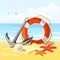 Beach, anchor, lifebuoy and starfish