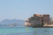 Beach and ancient fort on sea coast. Toulon, France